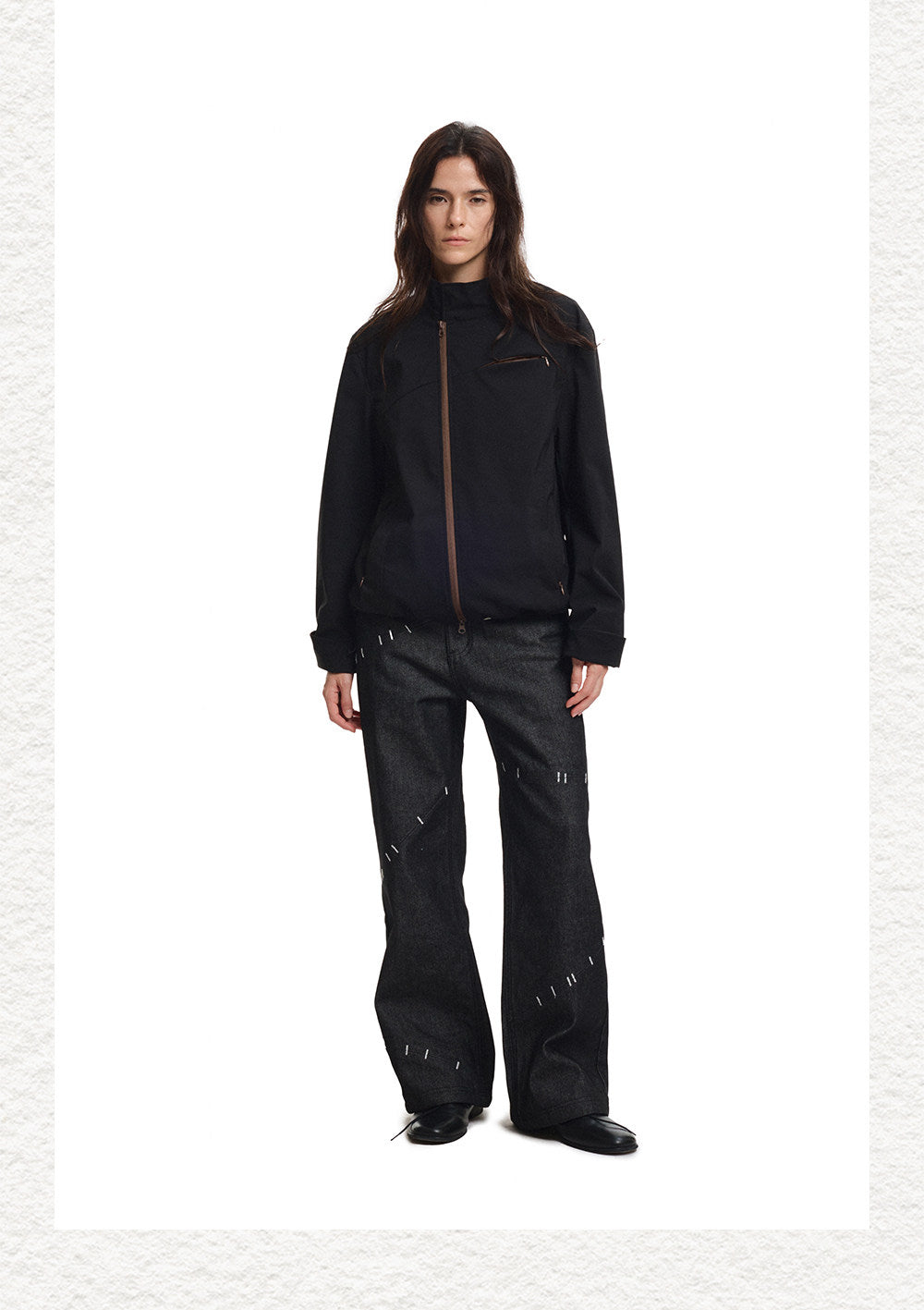 Lightweight Jacket with Flip-Up Sleeves and Diagonal Zipper