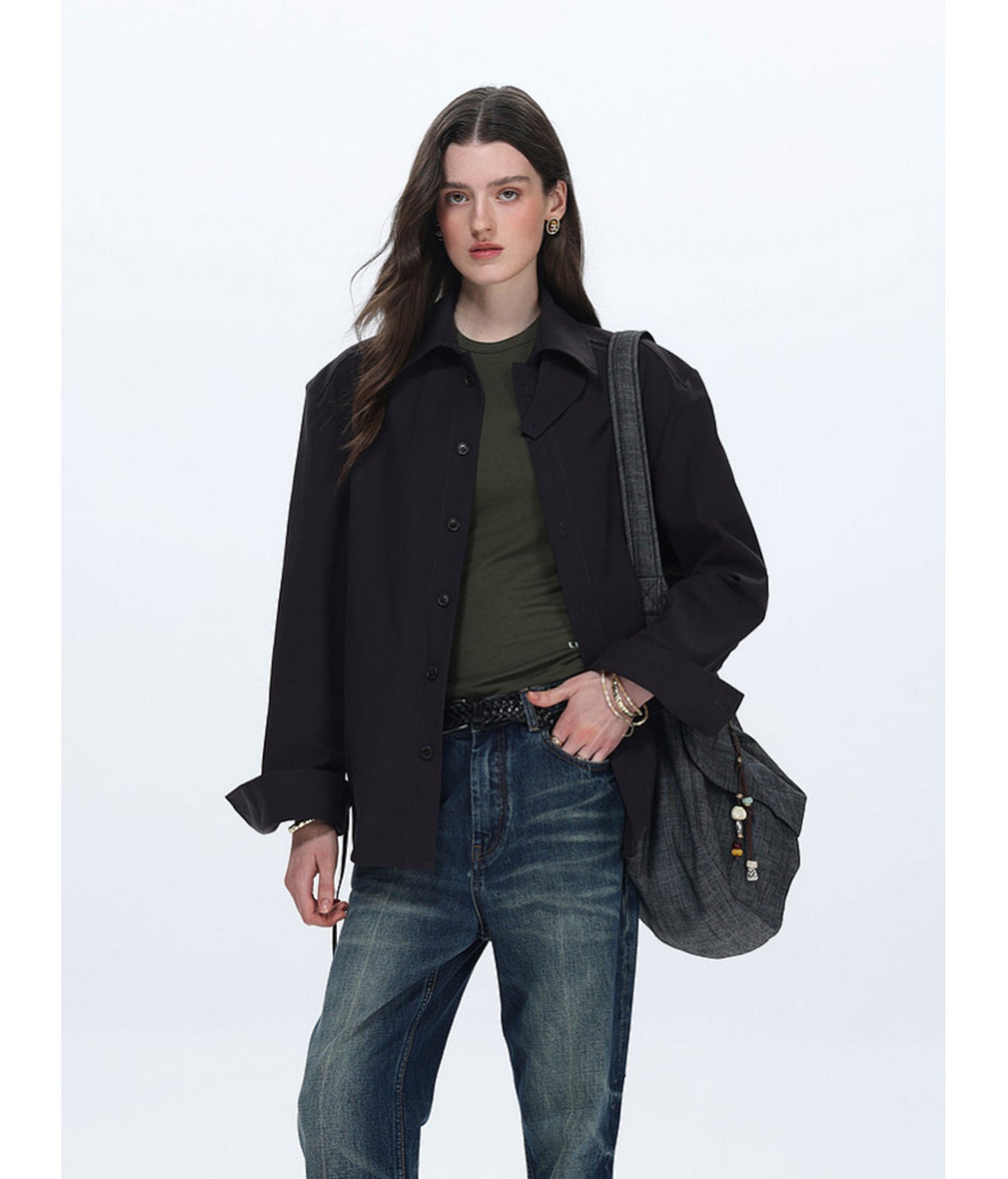 Shirt with Stand-Up Collar and Panel Design
