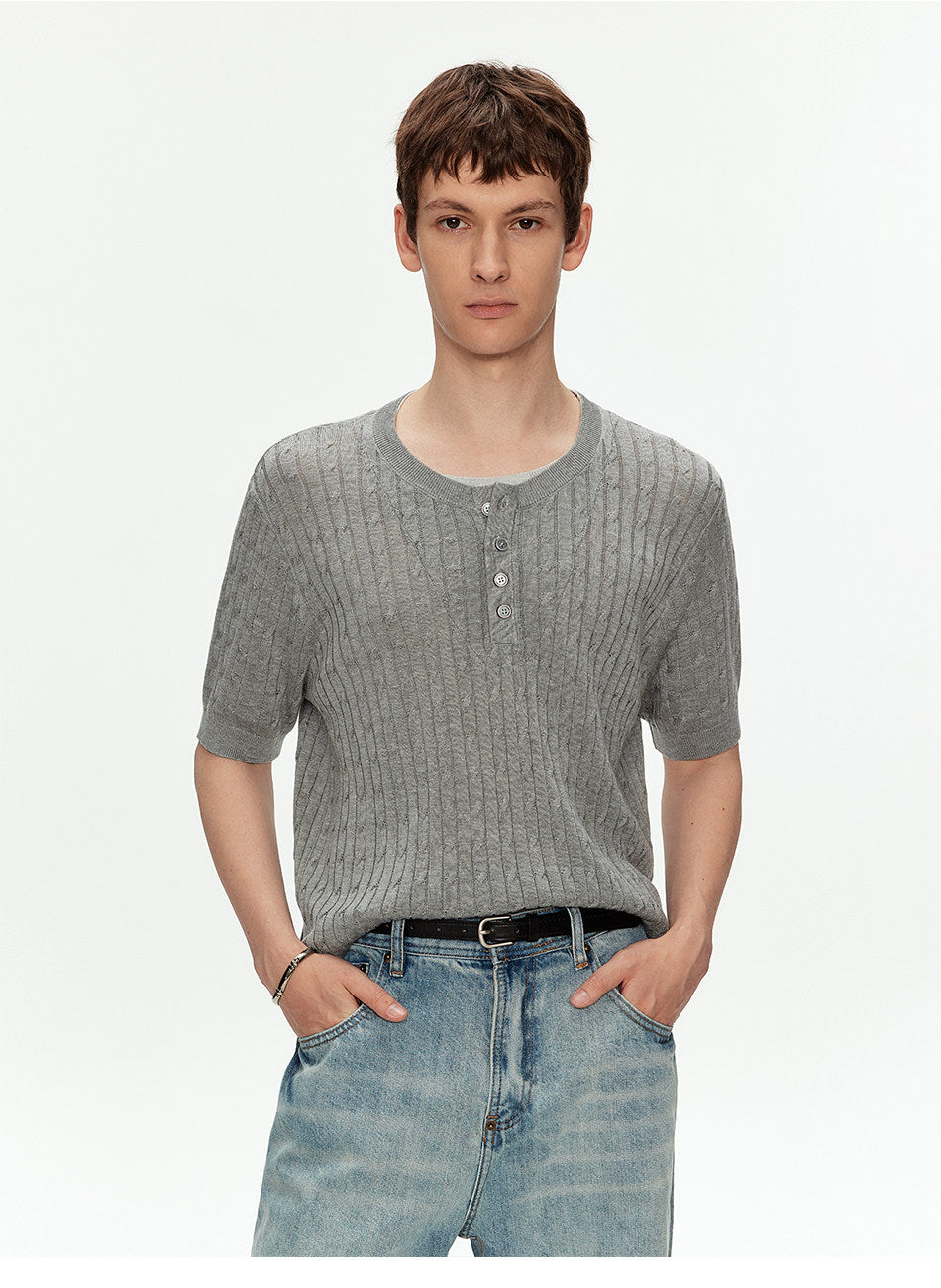 Henry-Neck Knit Shirt
