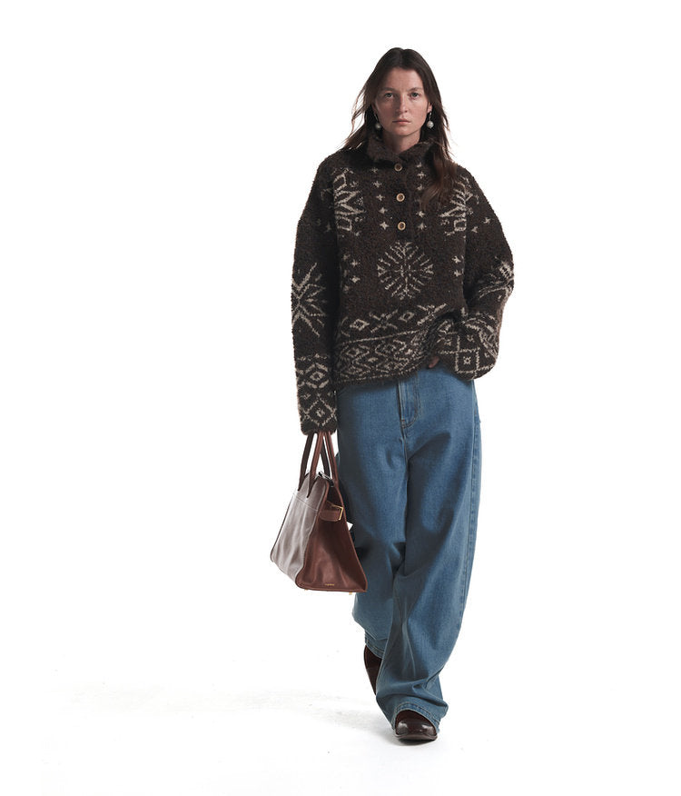 Loose-Fit High-Neck Knit Sweater