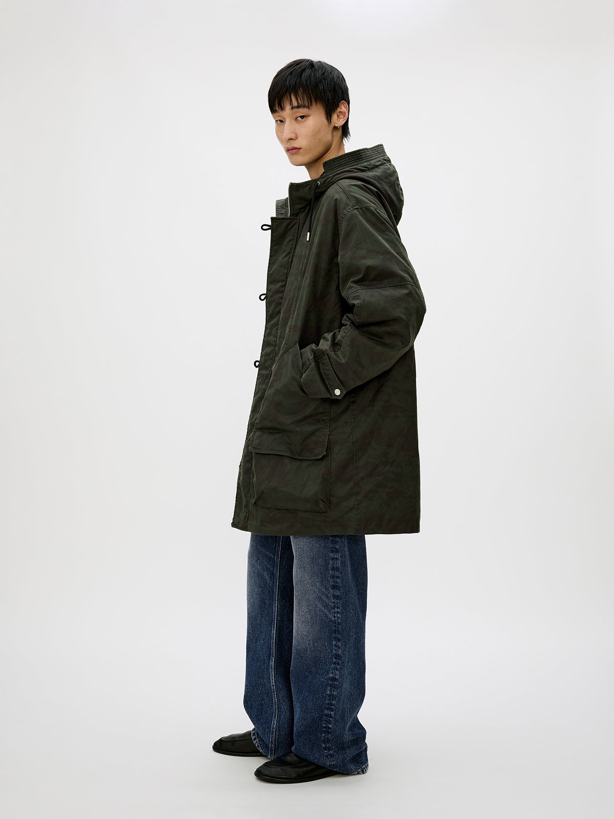 Hooded Toggle Button Coat