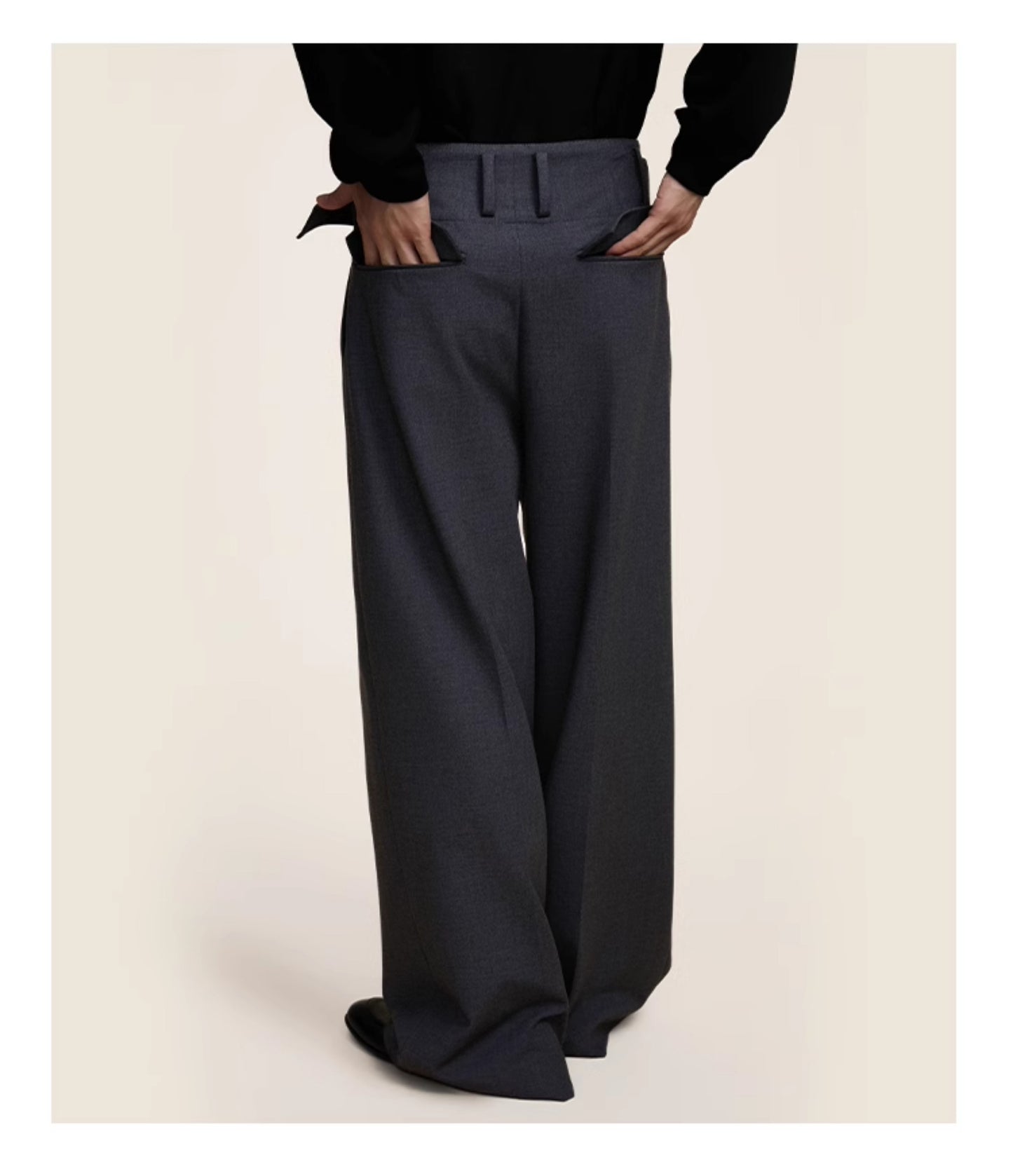 Belt Pleated Loose Straight Casual Pants