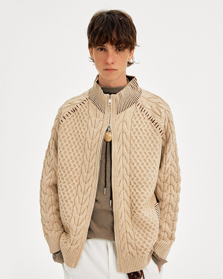 Hand-Stitched Cable-Knit Cardigan