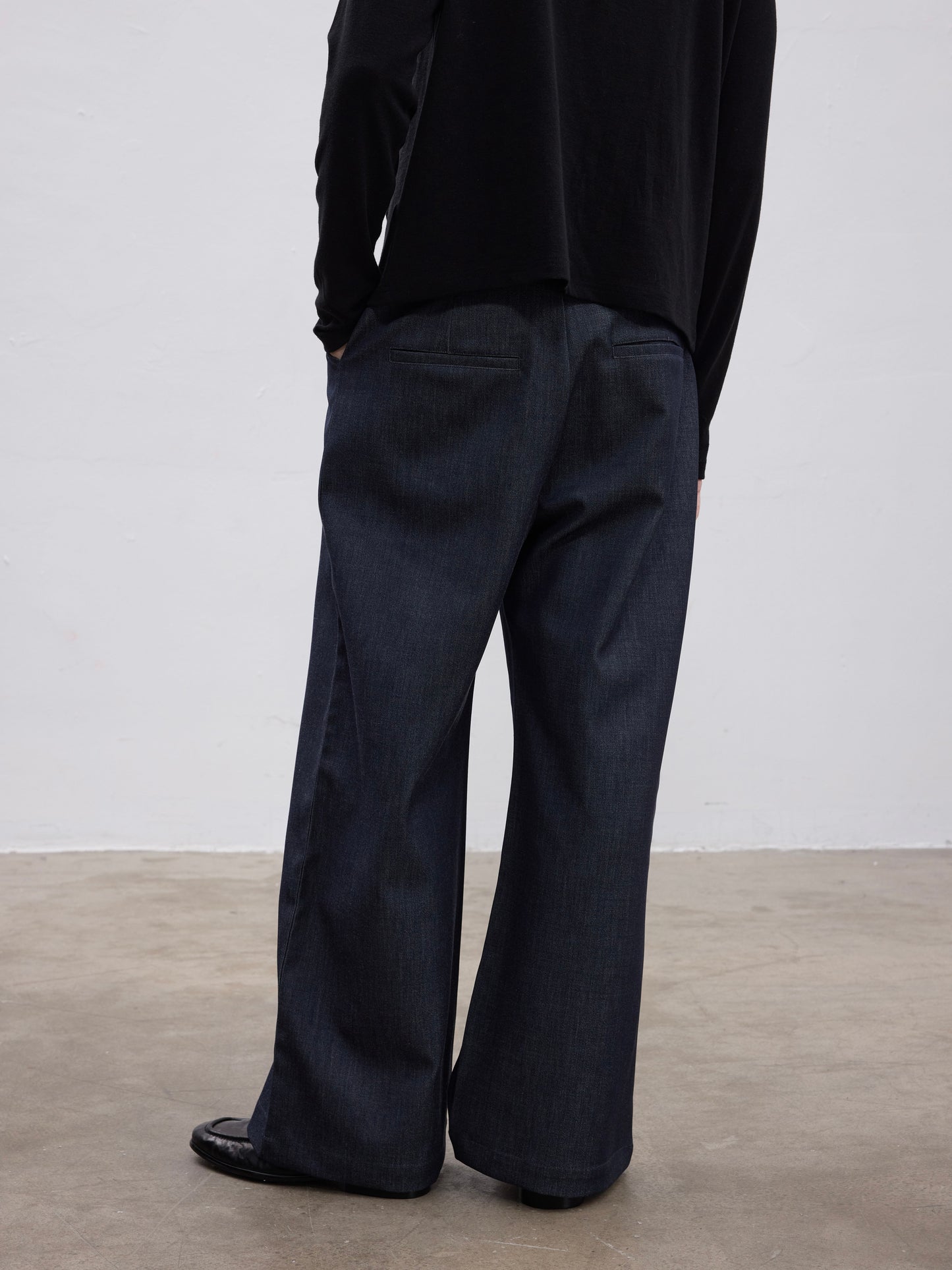 Faux Denim Pleated Casual Pants