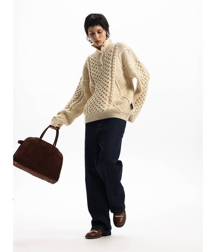 Heavyweight wool warm lapel sweater