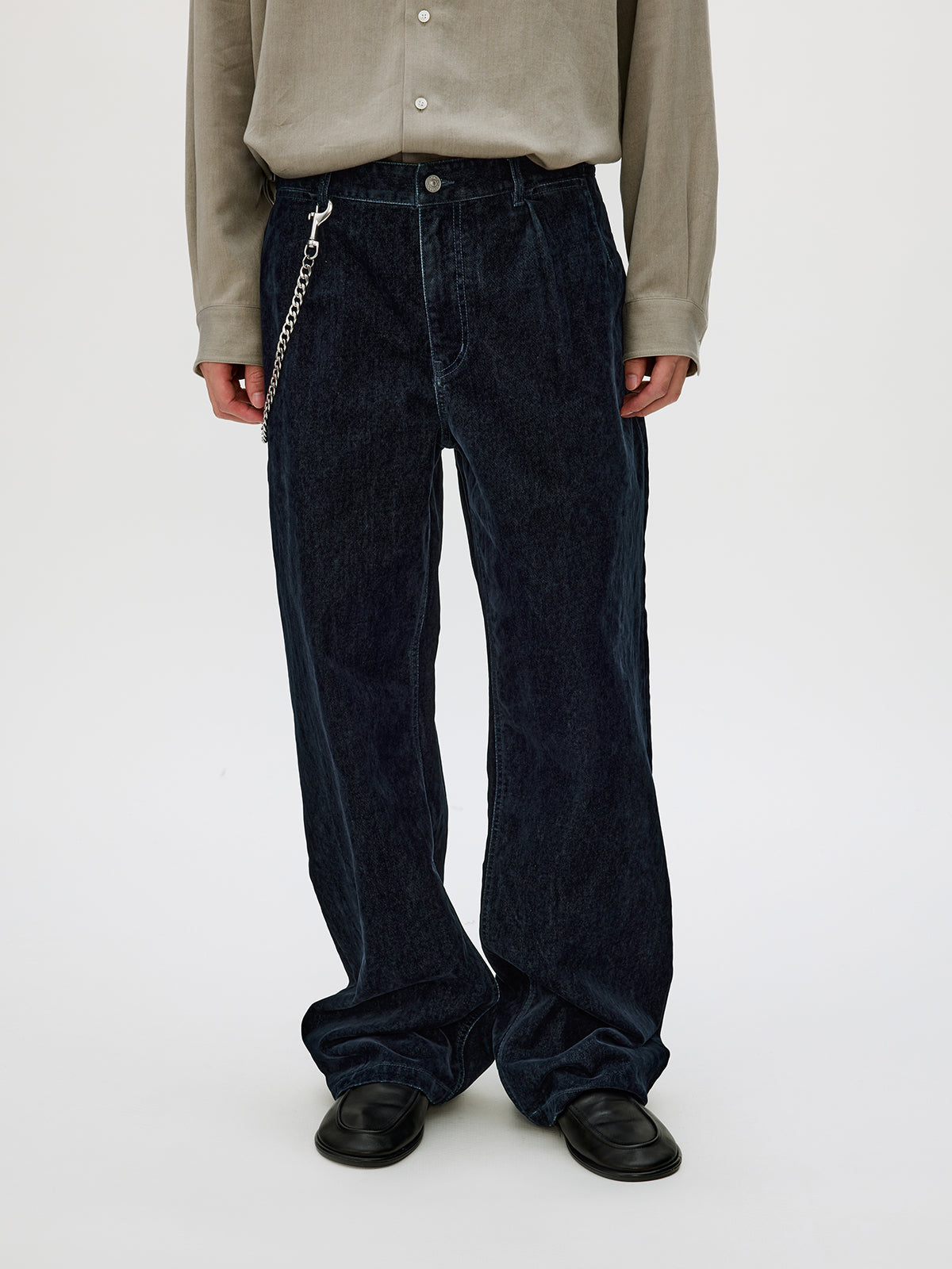 Adjustable Button Flock Denim Pants