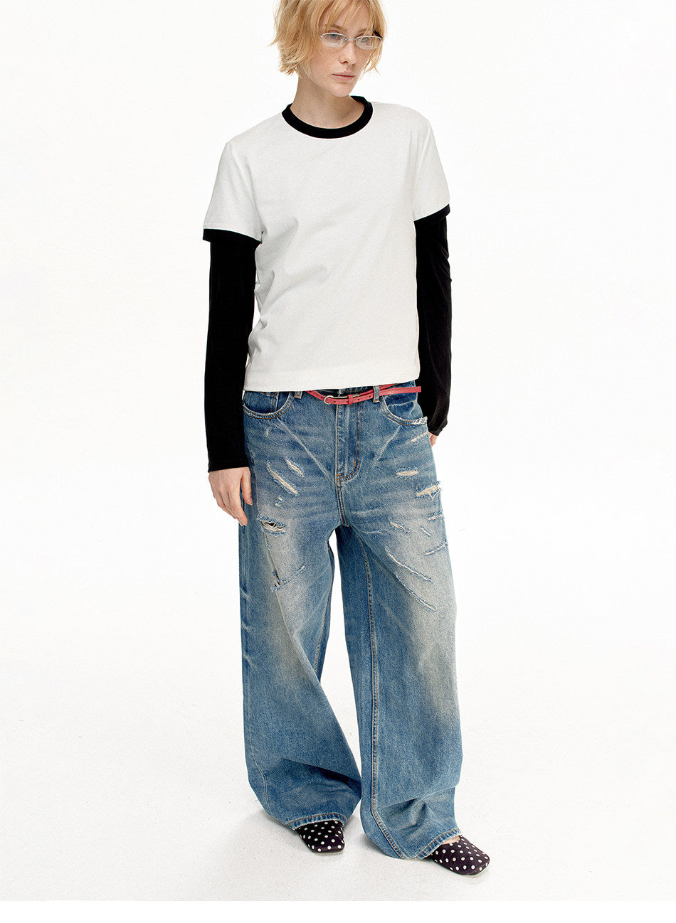 Vintage-style Distressed Loose-Fit Jeans