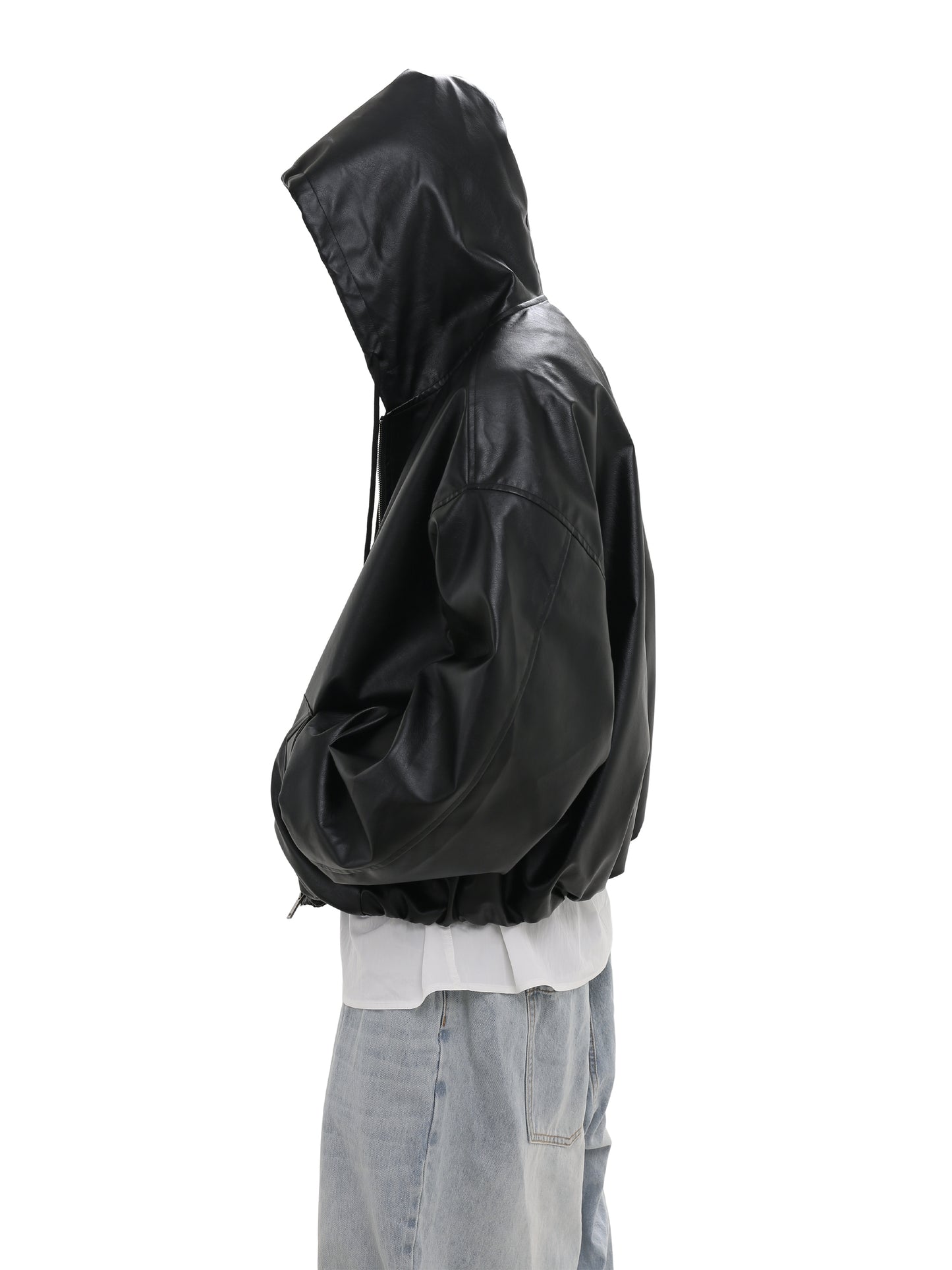 PU leather jacket with hood