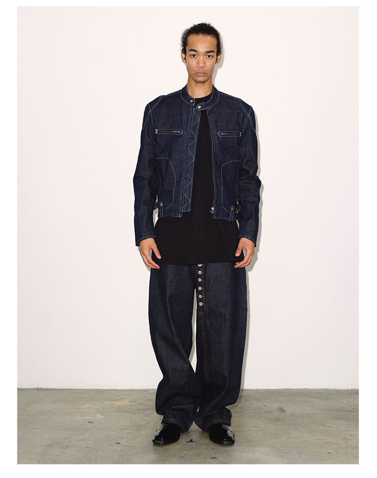 Raw Denim Jacket with Contrast Stitching