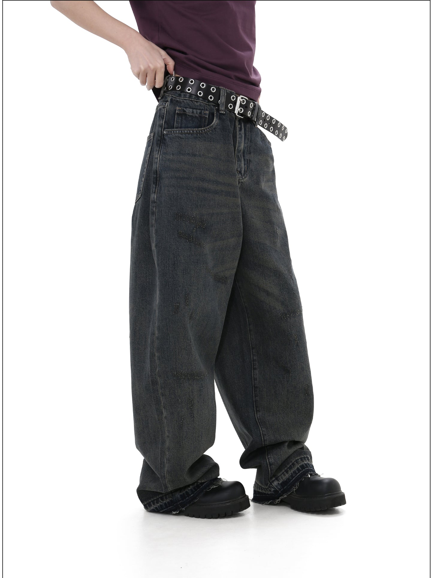 Loose-fitting wide-leg denim pants