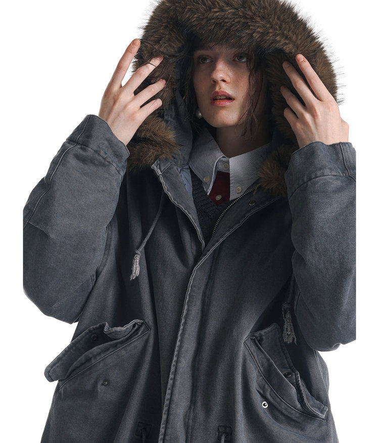 Damage-Washed Hooded Jacket