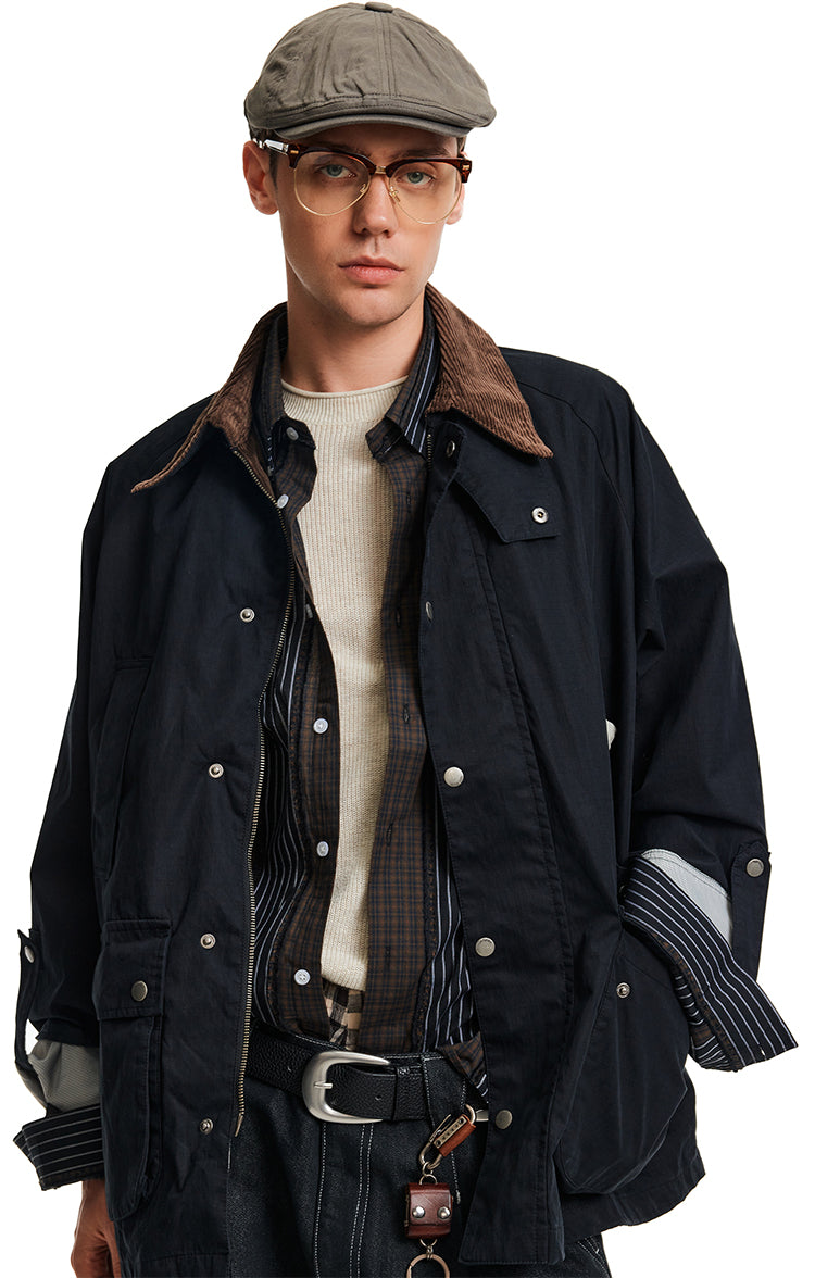 Patchwork Corduroy Collar Jacket