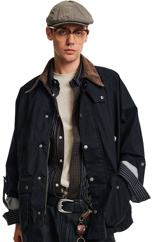 Patchwork Corduroy Collar Jacket