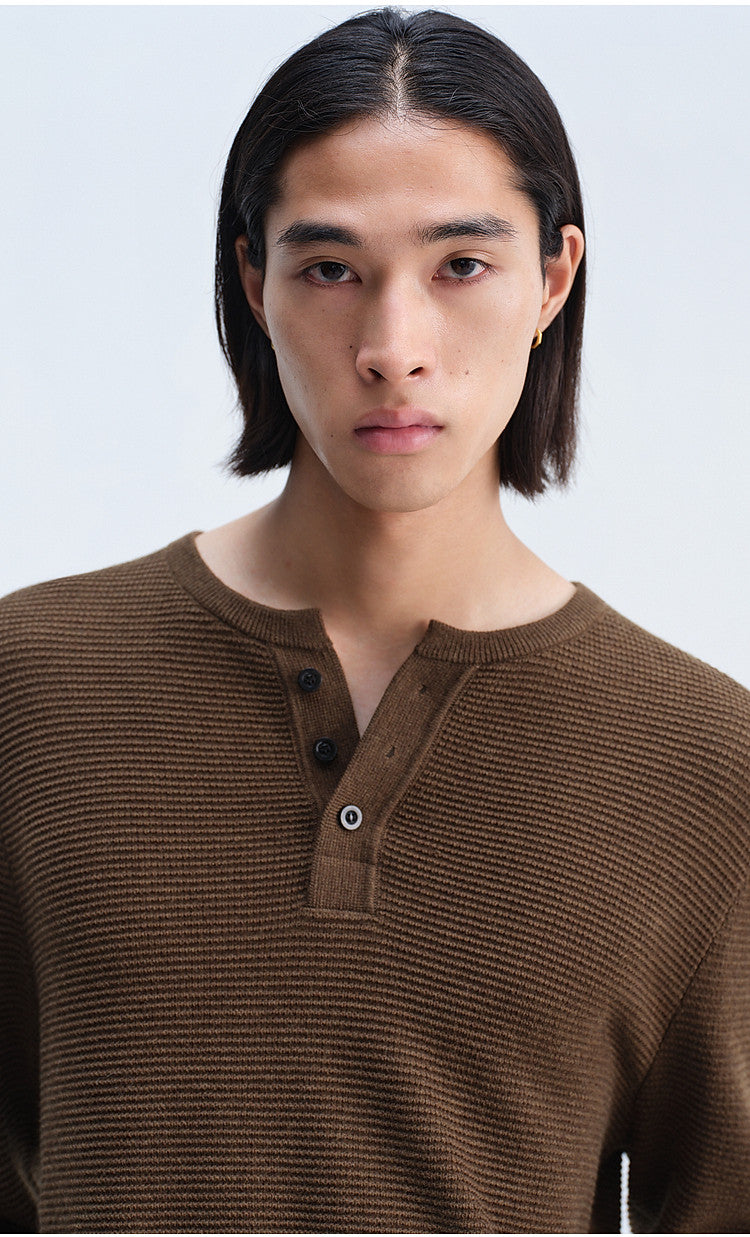 Henry-Collar Button-Down Shirt