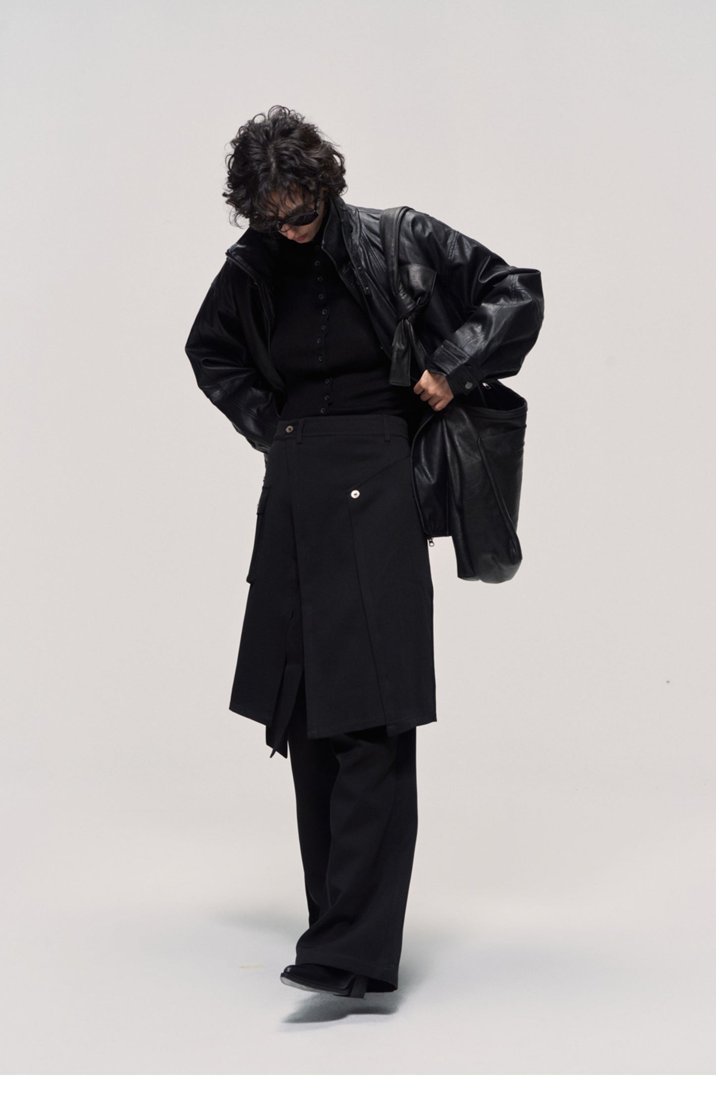 Damaged mid-length leather jacket