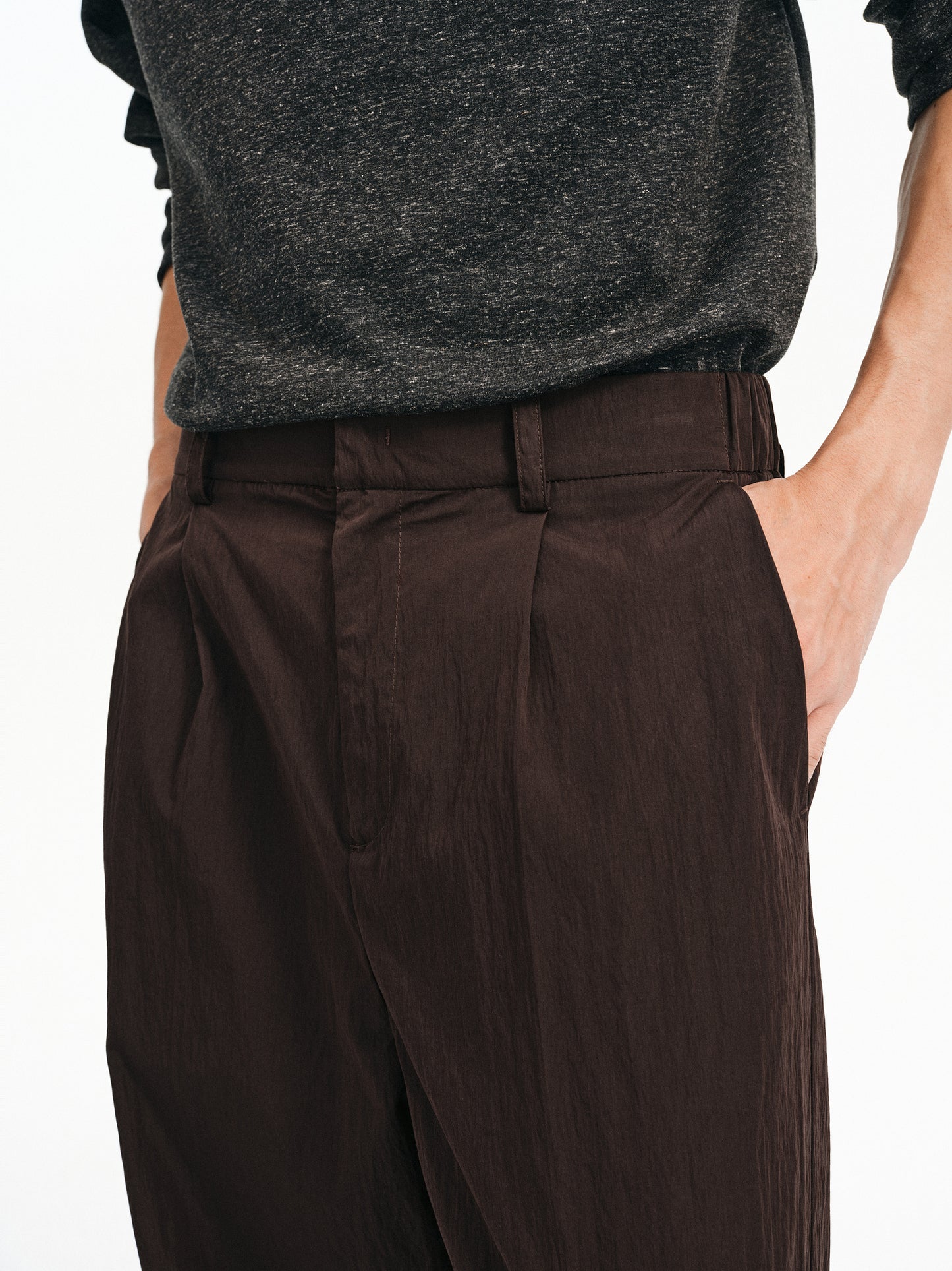 Cotton &amp; Brocade Pleated Casual Pants