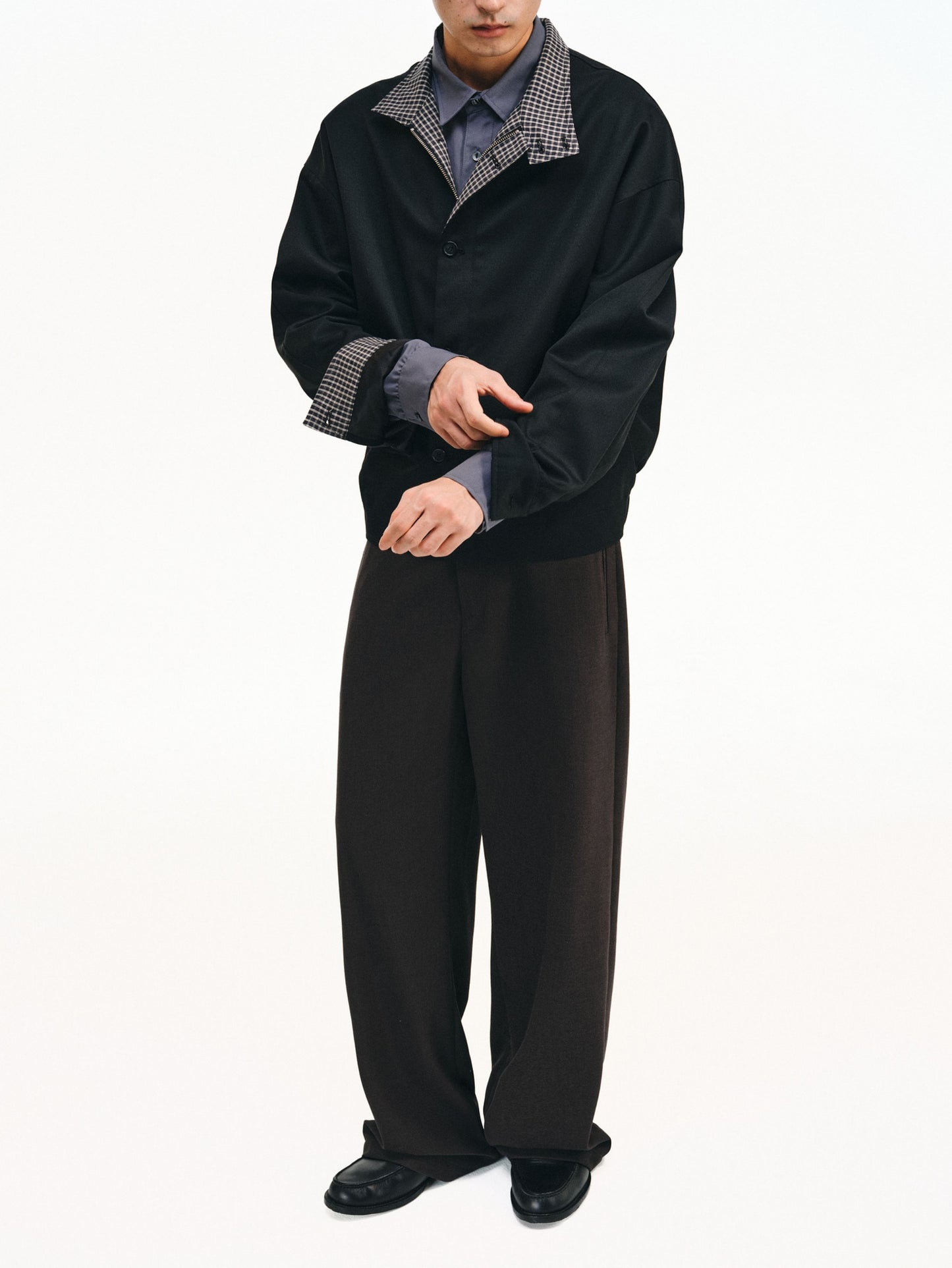 Checkered Splicing Harrington Jacket