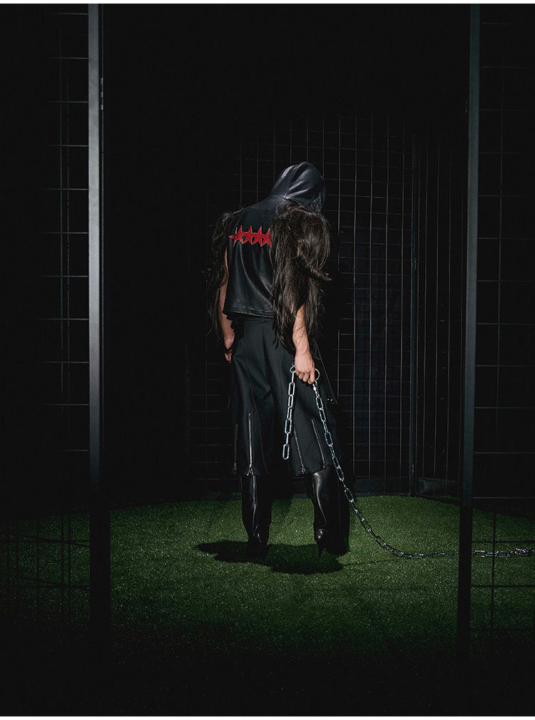 Slogan Print Leather Pants