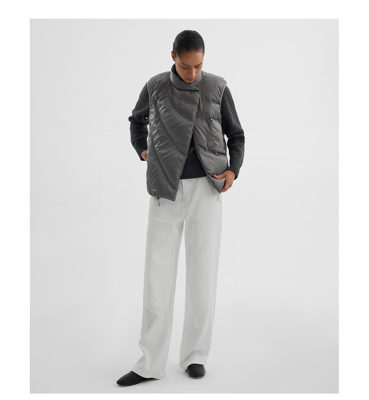 Houndstooth-Patterned Magnetic Down Vest