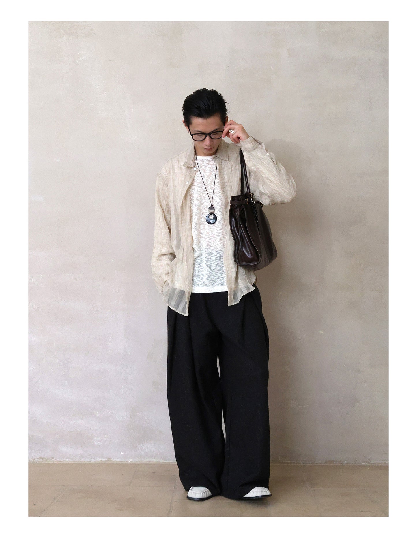 Linen-Blend Pleated Casual Pants