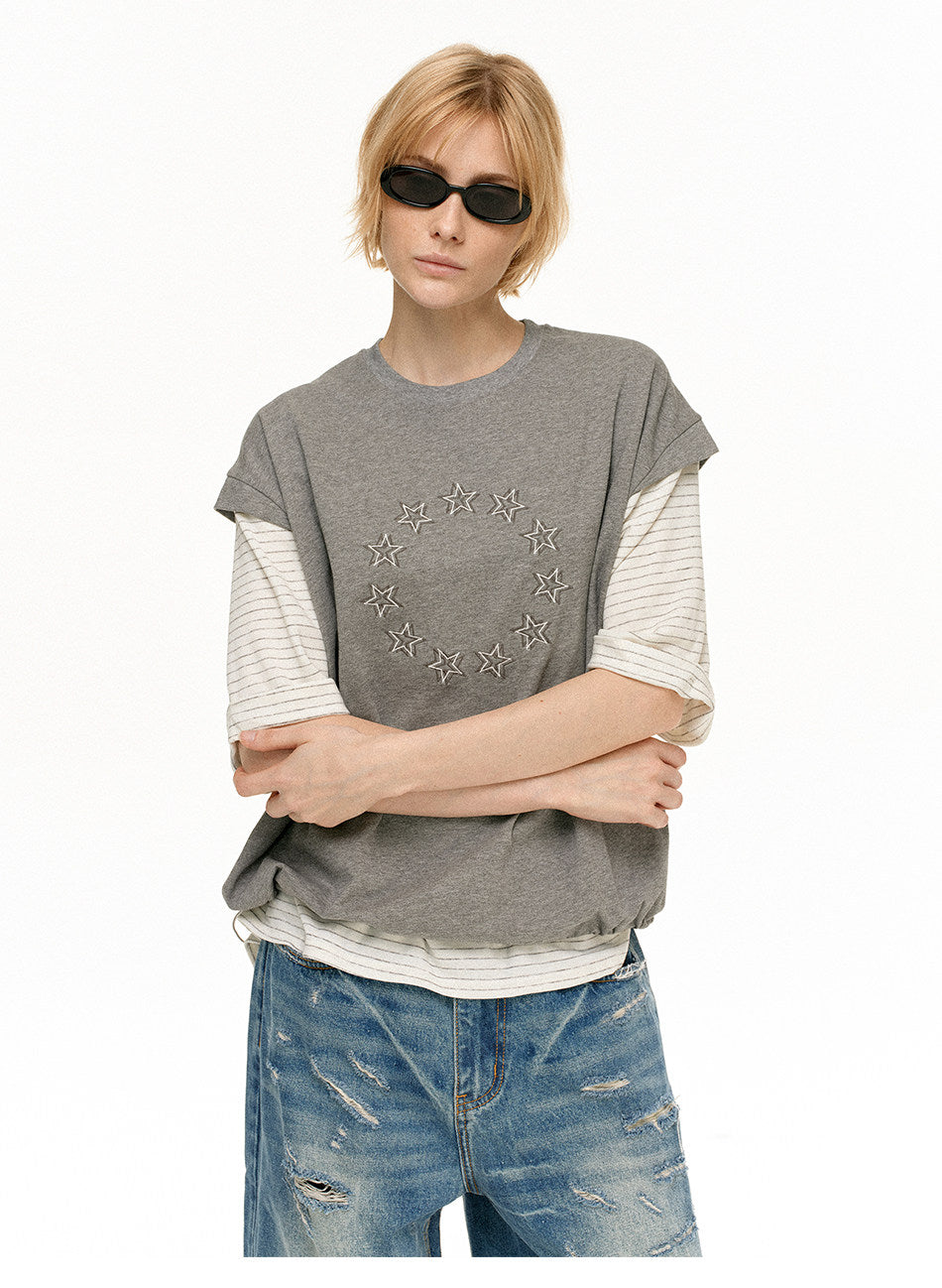 Faux Two-Piece Star-Print T-Shirt