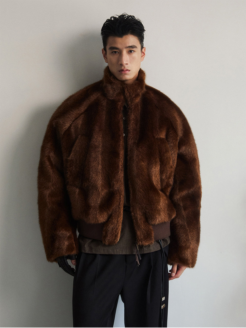 Double-Zipper Faux Fur Jacket