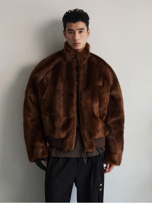 Double-Zipper Faux Fur Jacket