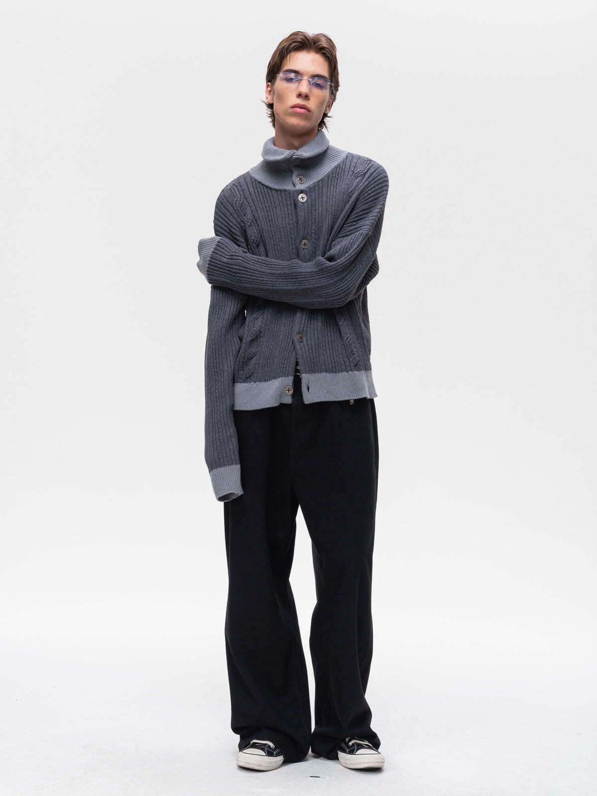 High-Neck Knit Cardigan