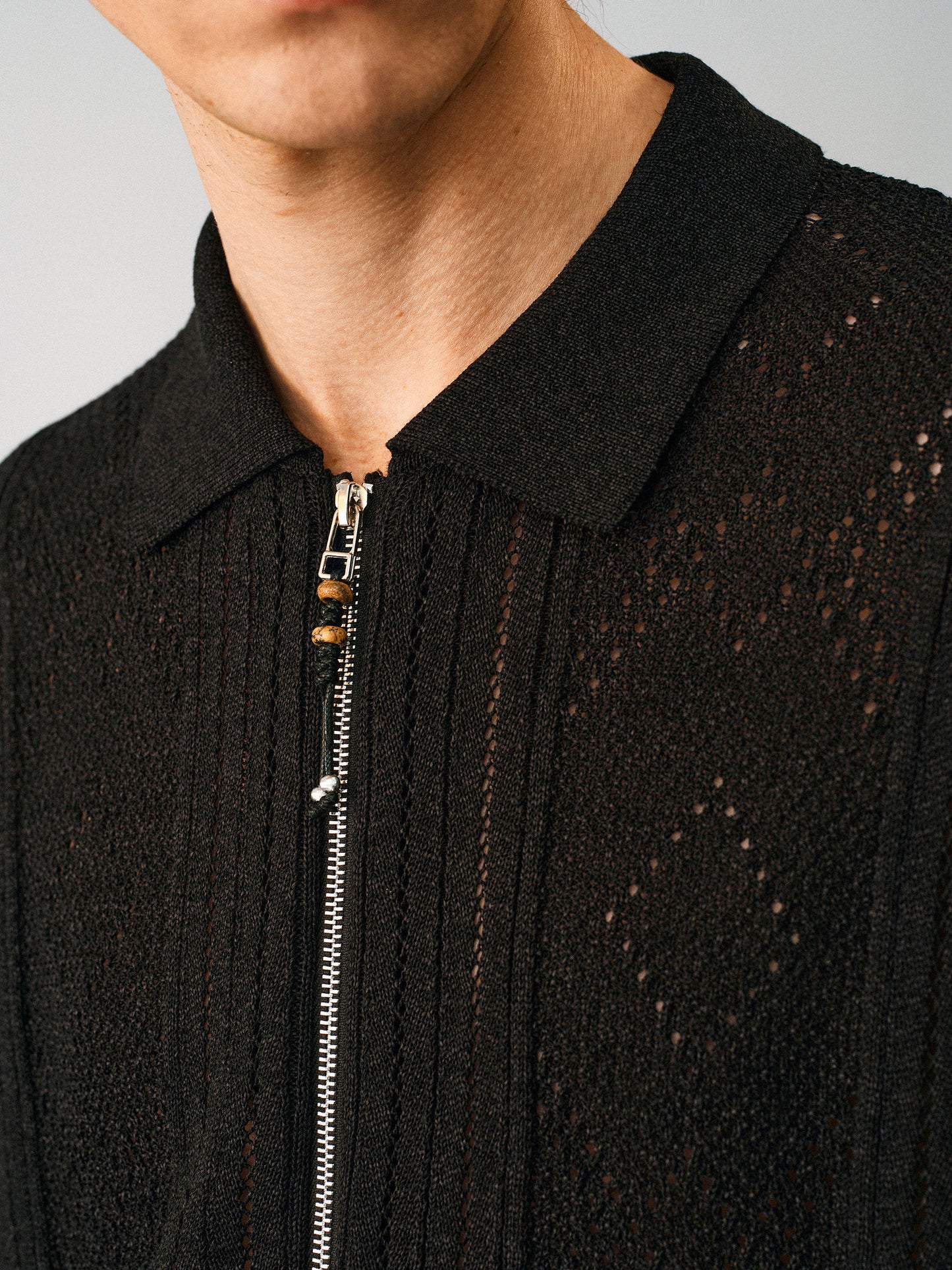Openwork Knit Zipper Cardigan