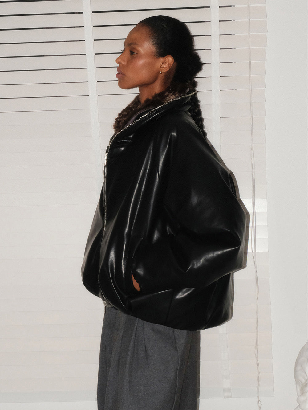 Cropped Waist Leather Jacket