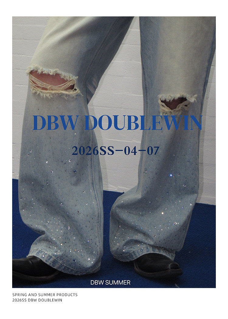 Rhinestone-Embellished Gradient Straight-Leg Jeans