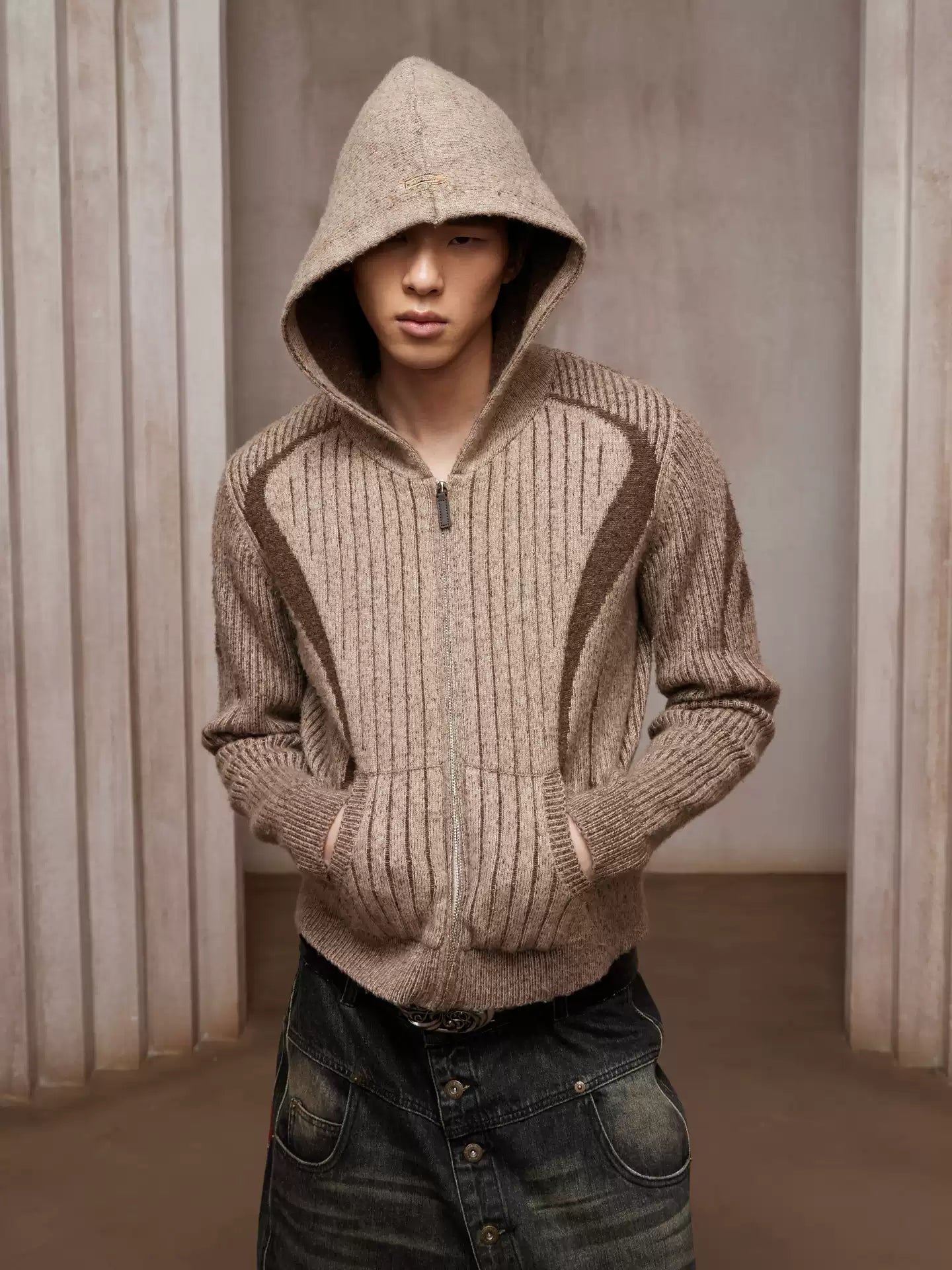 Wool-Blend Zip-Up Cardigan