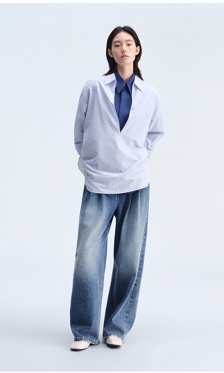 Washed Gradient Mist Double-Pleated Jeans