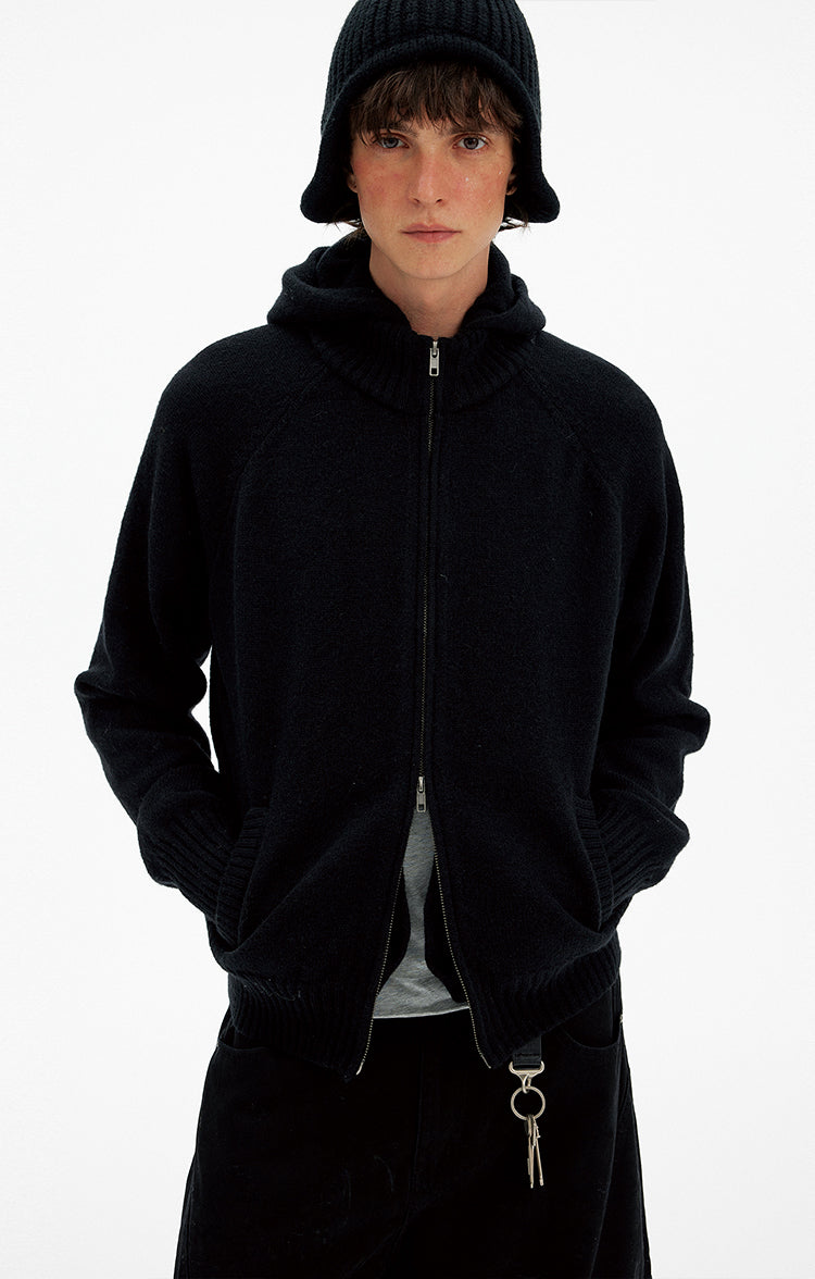 Patchwork Hooded Knit Cardigan