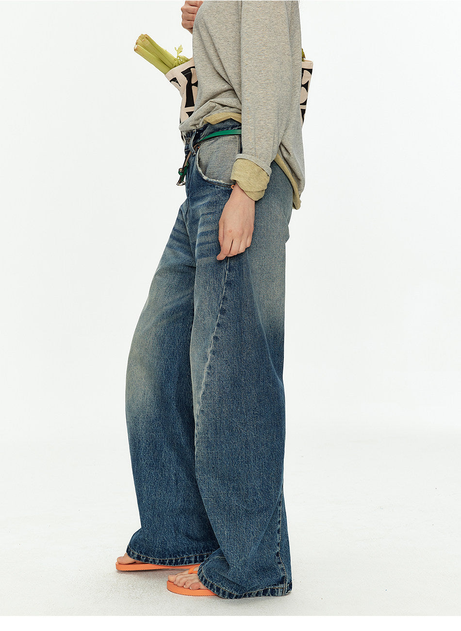 Vintage-Style Washed Bound-Leg Jeans