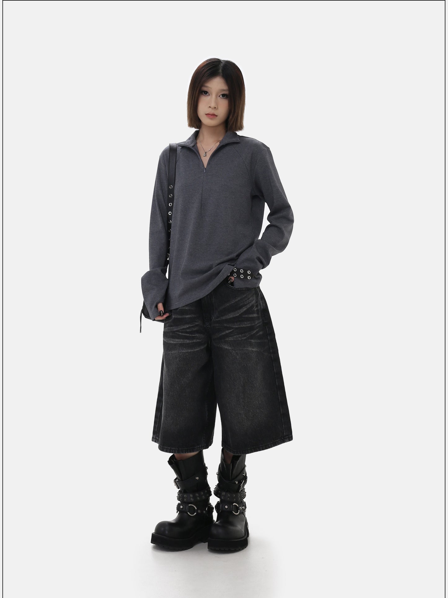 Stand-up Collar Zipper Shirt