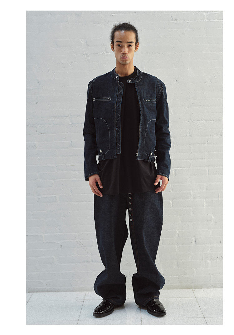 Raw Denim Jacket with Contrast Stitching