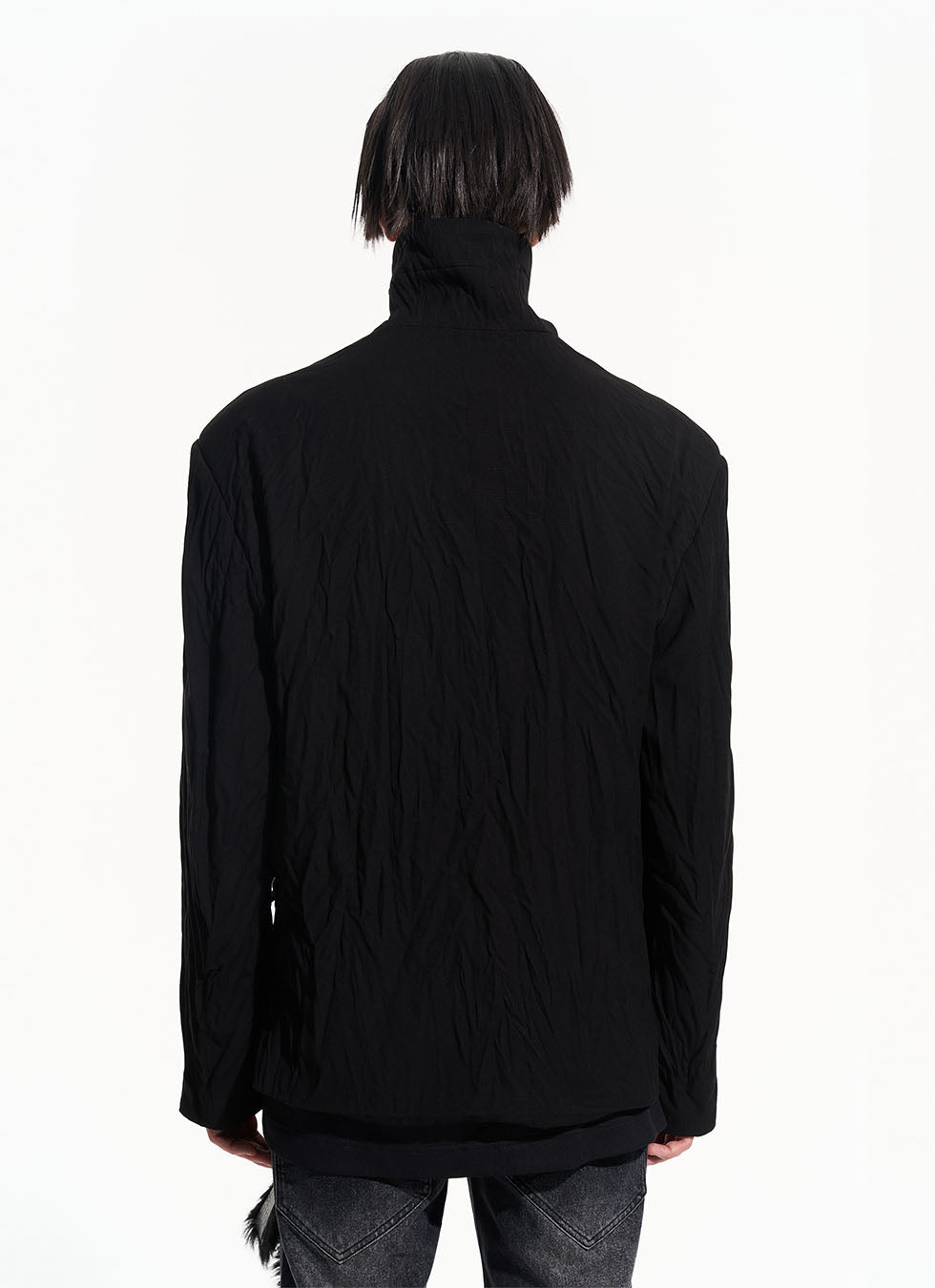 Pleated textured half-zip design pullover shirt jacket