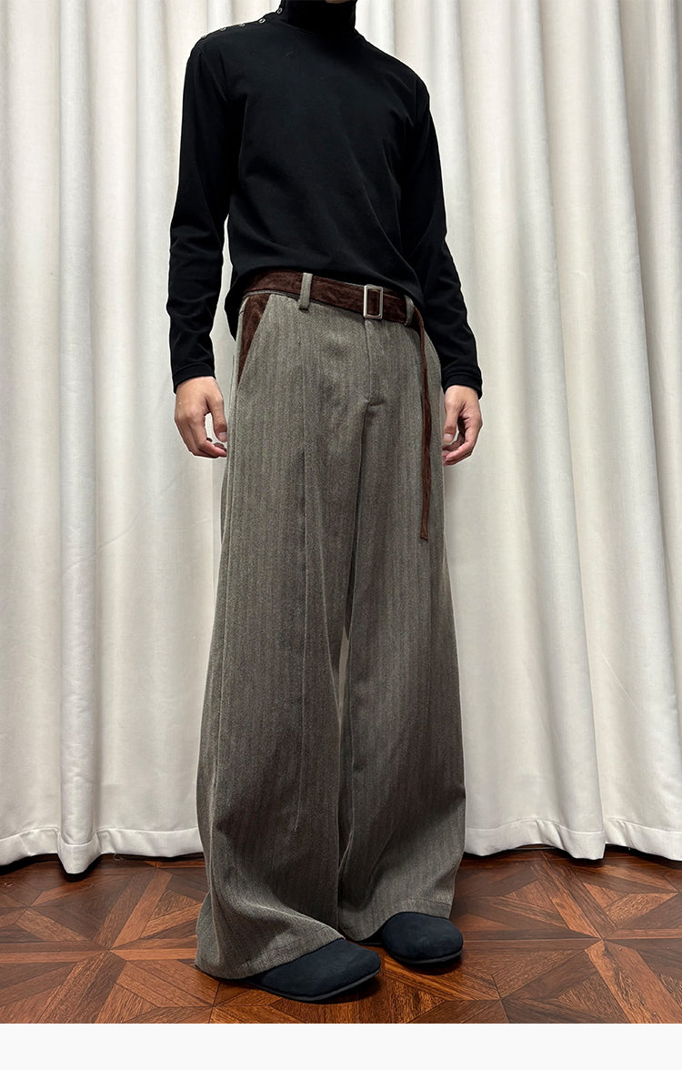 Suede Belt Pleated Casual Pants