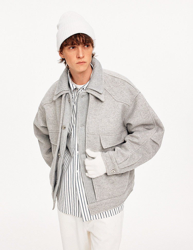 Double Collar Faux Two-Piece Jacket