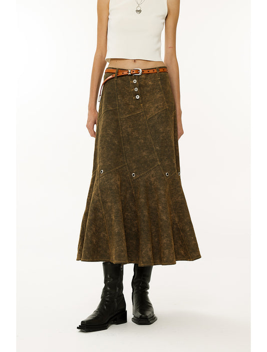 Structured cut denim fishtail skirt