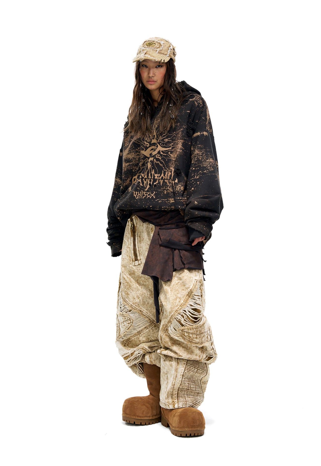 Printed Damaged Hoodie