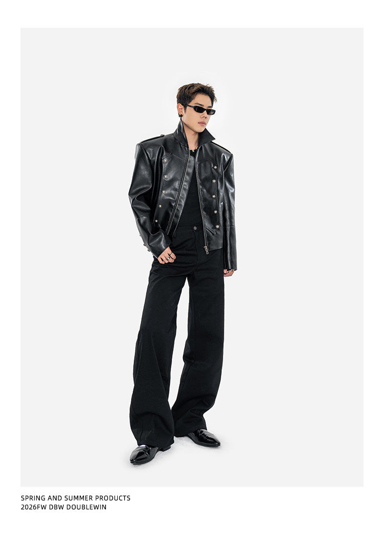Matte Lychee-Textured Silhouette Leather Jacket