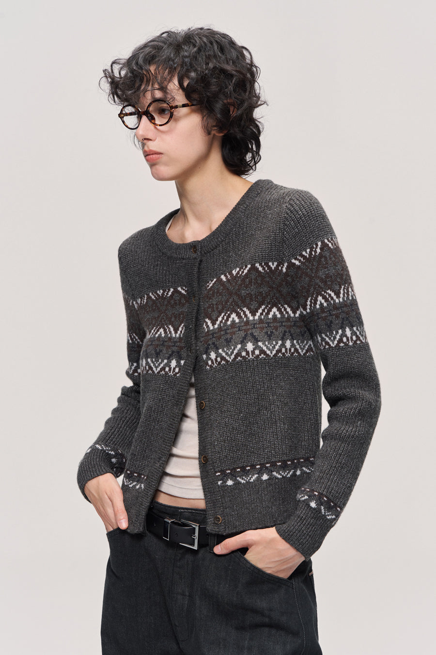 Jacquard wool blend cardigan
