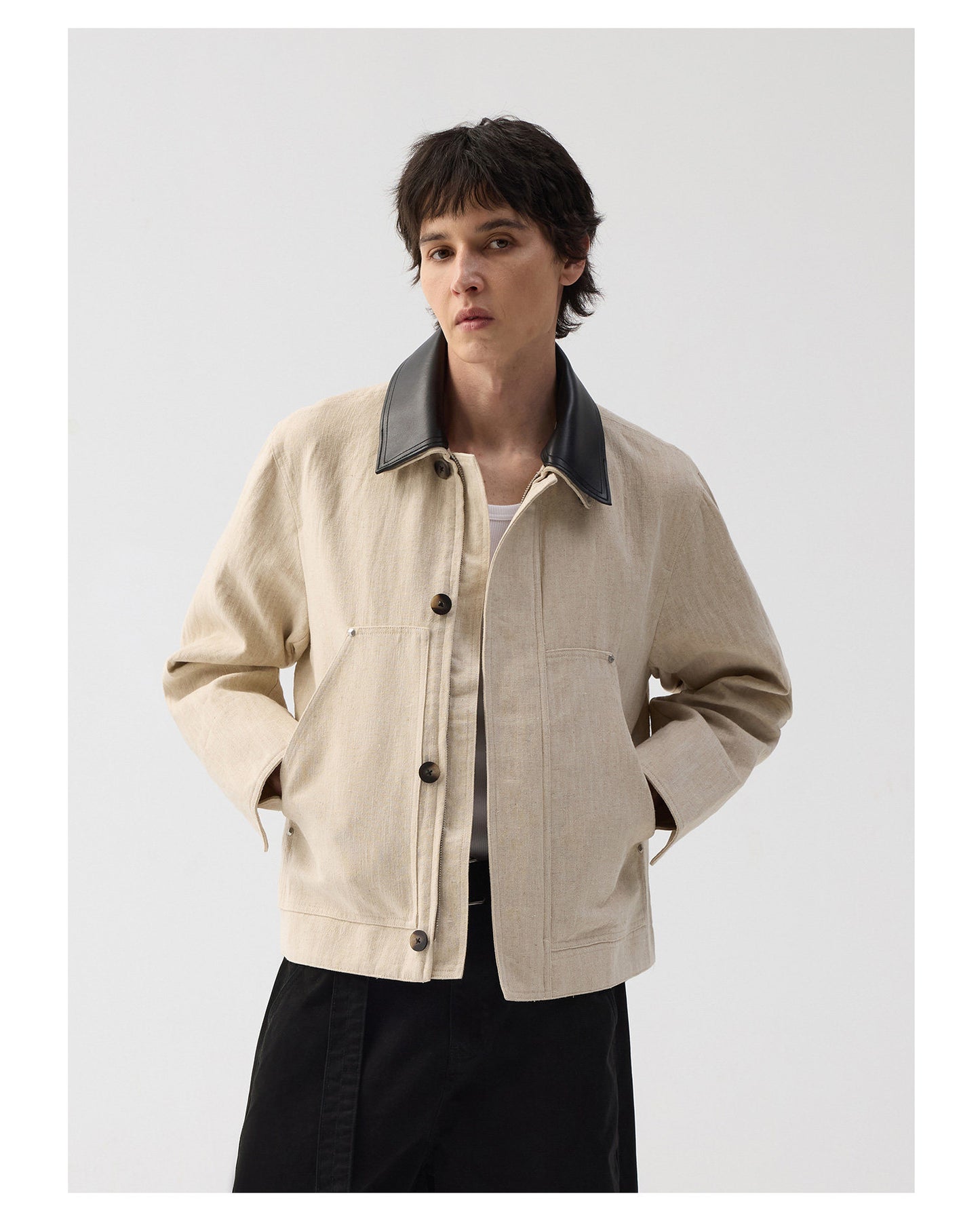 Simple Linen-Cotton Blend Jacket
