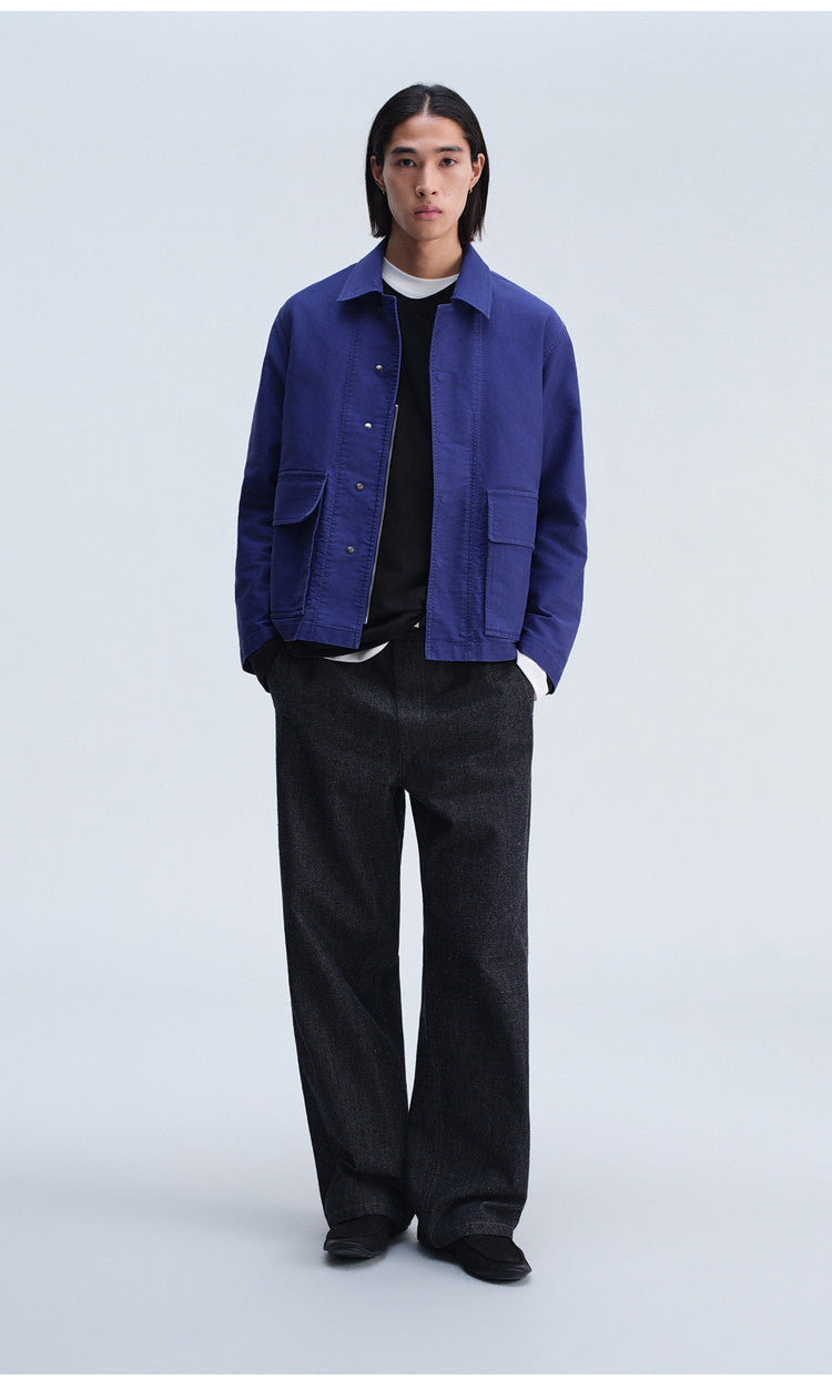 Casual Jacket with Stand-Up Collar and Patch Pockets