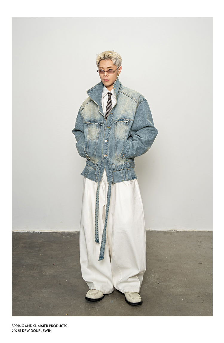 Large Stand Collar Denim Trench Coat