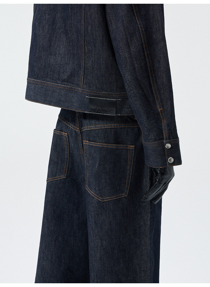 Stand Collar Denim Jacket with Pockets
