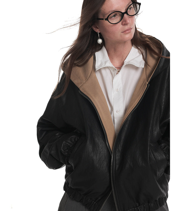 Reversible Faux Leather Hooded Jacket
