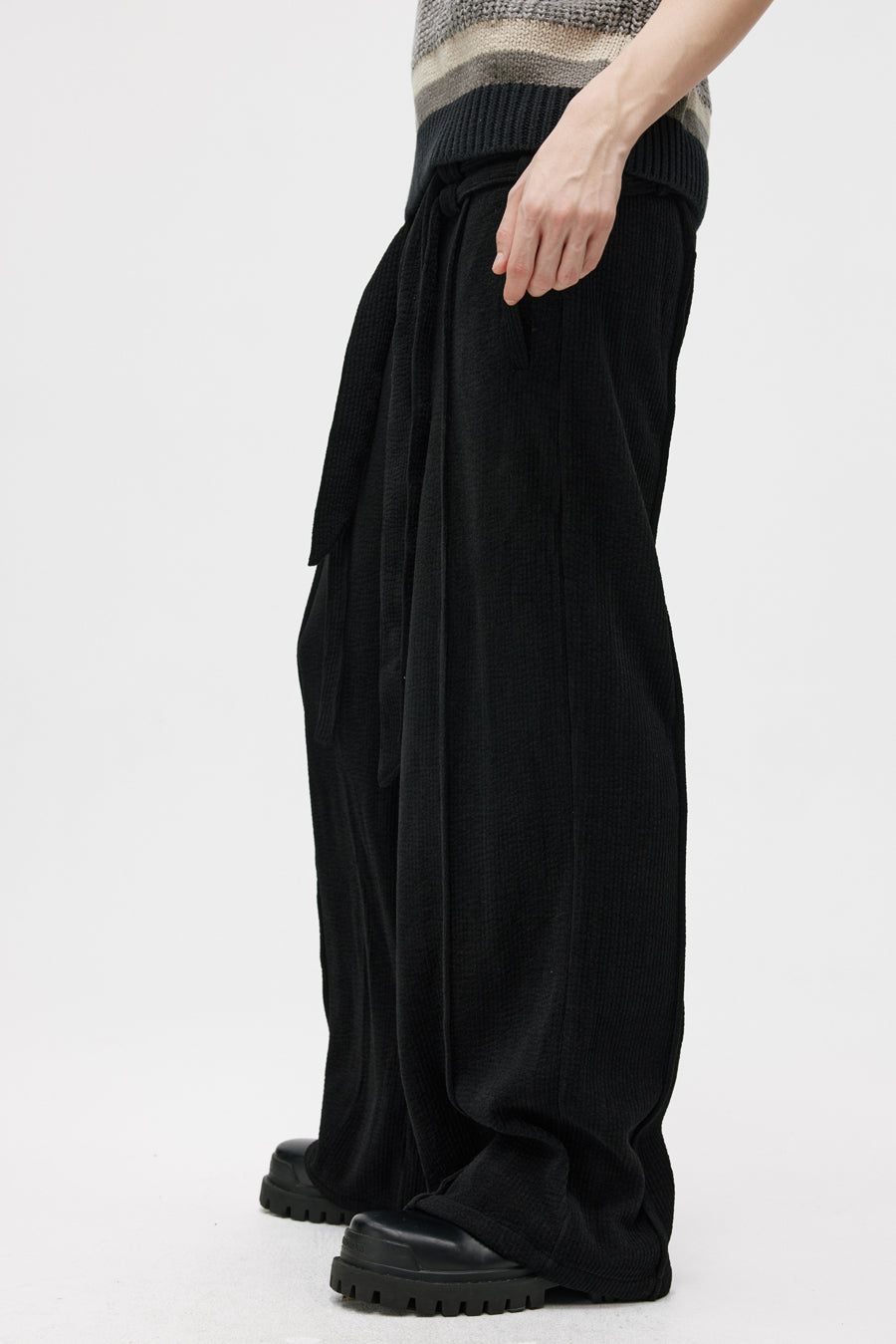 Double Belt Center Seam Wide Pants